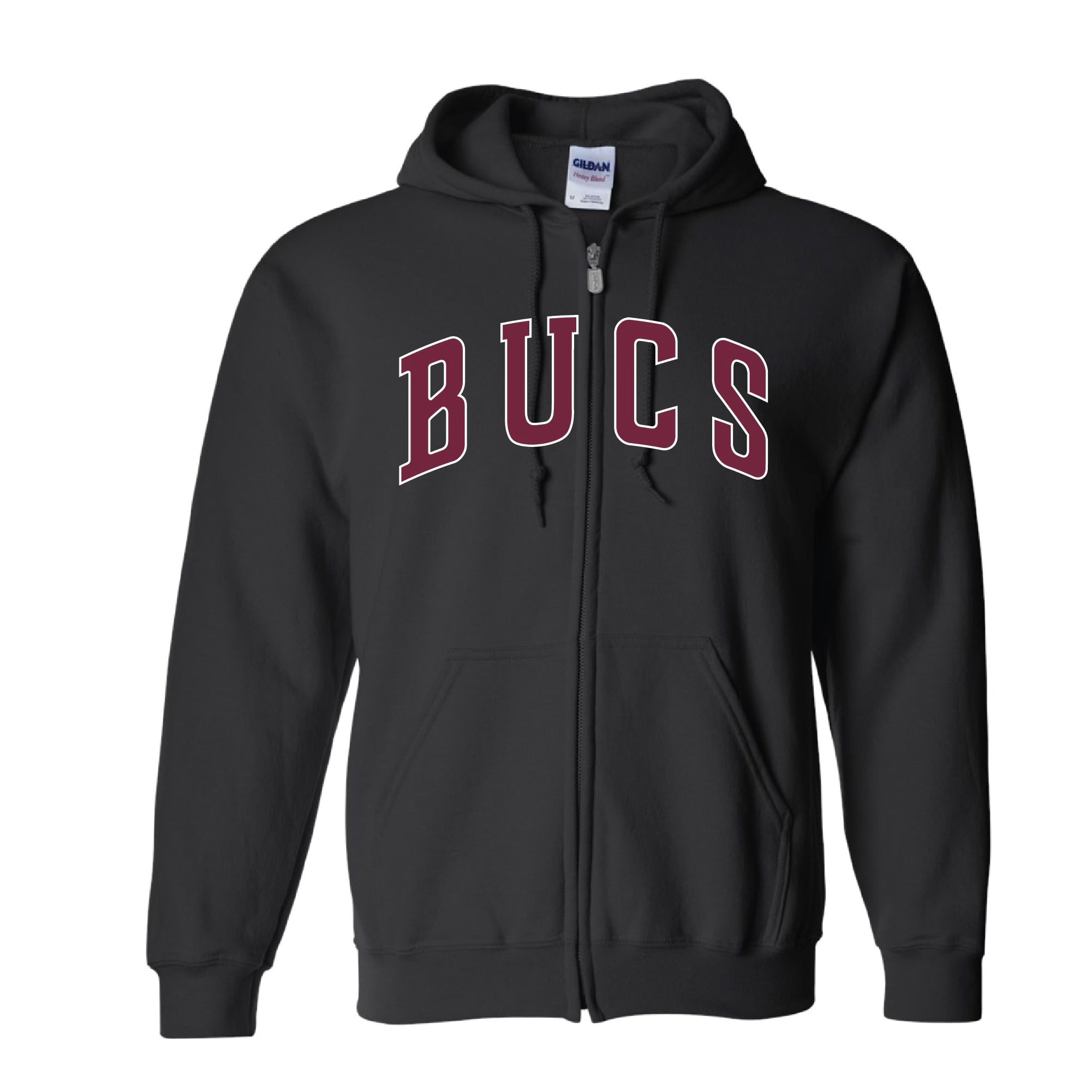 Hoodie - Black Full Zip with BUCS (LAST FEW IN BLACK)